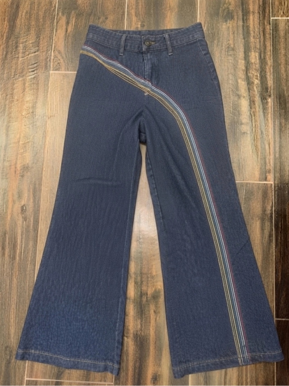 MODCLOTH retro 70’s Rainbow With Me Wide-Leg Jeans sz 6